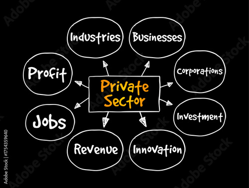 Private Sector - the part of the national economy that is not under direct state control, text concept mind map