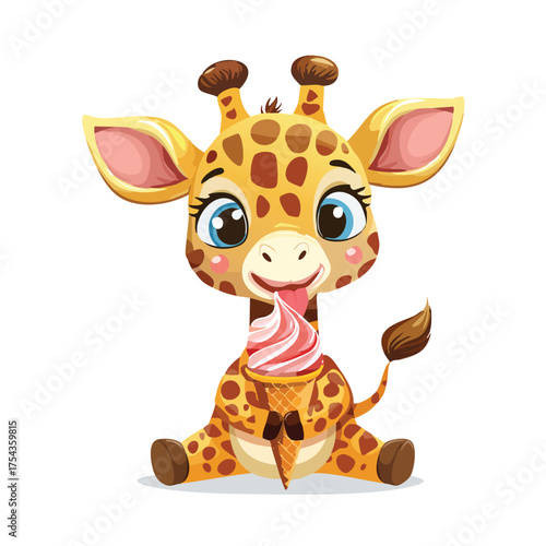 Playful giraffe savors delicious frozen treat