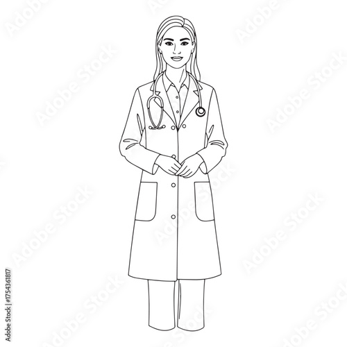 Competent Doctor Line Art – Doctor Vector Outline with Refined Healthcare Characteristics – Doctor Drawing – Vector of Doctor – Doctor Sketch