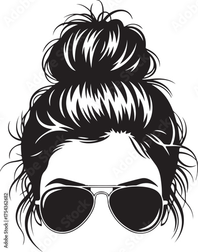Vector art of woman with messy bun hairstyle and aviator sunglasses