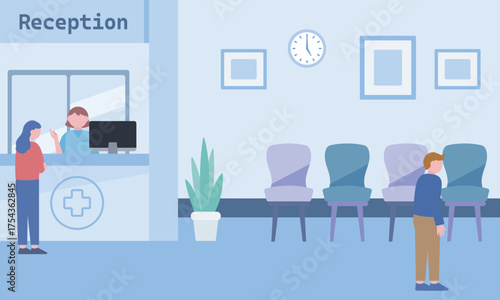 病院の受付風景と患者