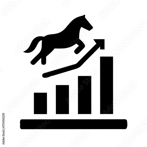Horse jumping over a bar graph, symbolizing growth