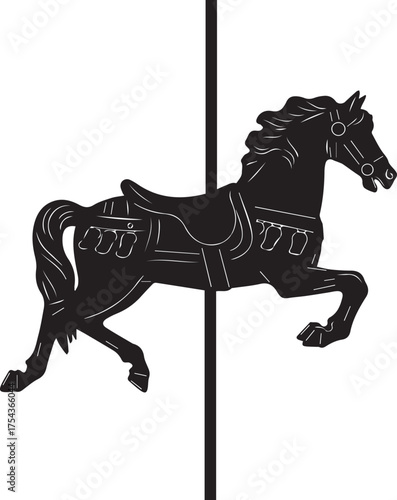 Black silhouette carousel horse on white background