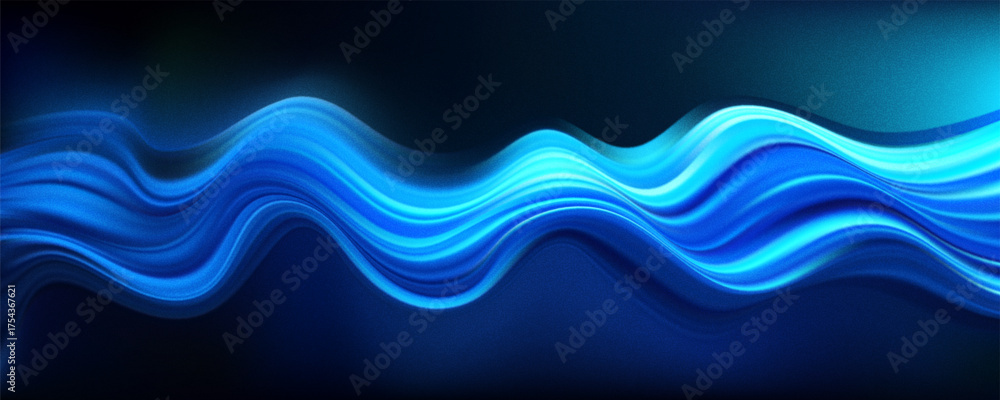 Fototapeta premium Trendy light and deep blue gradient waves on black. Abstract blurred texture noise background. Grainy film effect texture gradient template. Vector illustration for your graphic design, banner, poster