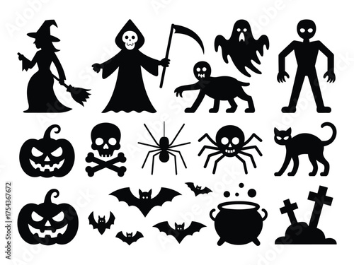 Spooky halloween silhouette vector collection for your next spooky design project silhouette vector illustration white background