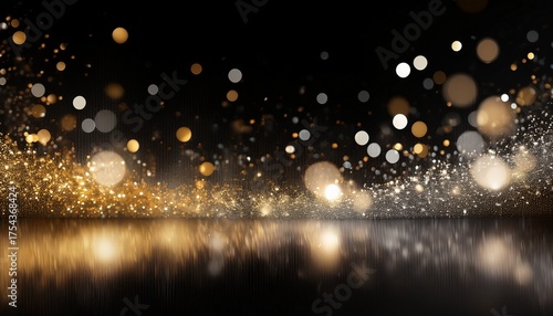 A Black Background With Gold And Silver Lights