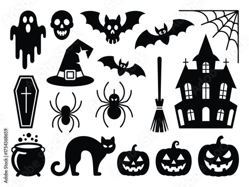Halloween vector graphics bundle silhouettes spooky icons for seasonal decorations and themed designs scalable eps silhouette vector illustration white background