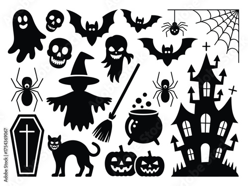Halloween silhouette clipart vector graphics bundle spooky icons for festive design projects silhouette vector illustration white background