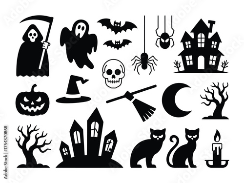 Scary halloween silhouette collection vector graphics scalable illustration eps icon set silhouette vector illustration white background