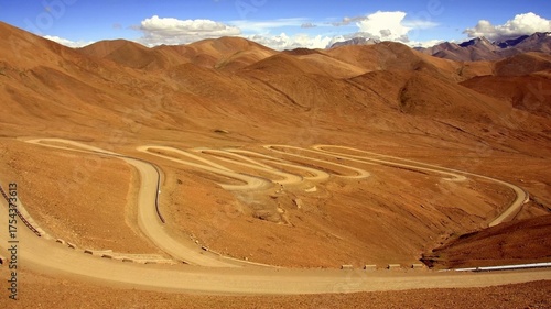 Winding Mountain Road in Tibet
