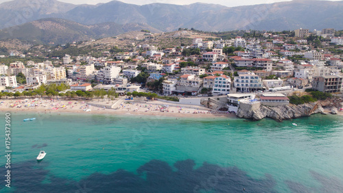 Aerial Drone View of Himare Albania Beach and Houses