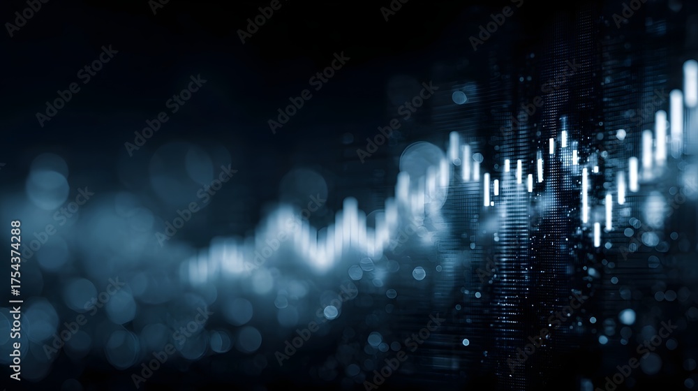 Fototapeta premium Abstract visualization of futuristic financial data graphs with glowing blue lines and soft bokeh lights