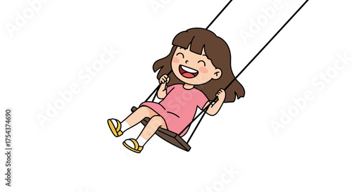 Cartoon Girl Swinging Happily on a Swing Set.