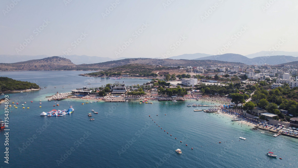 Fototapeta premium Aerial View of Coastal Bars and Ksamil Beach Albania