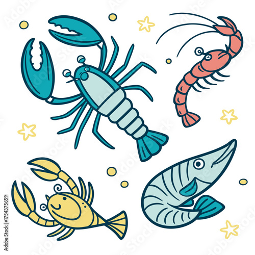 A delightful illustration of various sea creatures