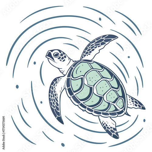 A delightful sea turtle swimming in a circular current