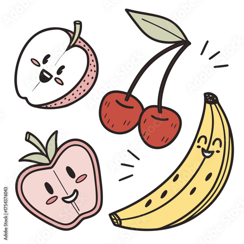 Illustration of fruits with faces