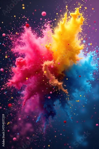 Vibrant Powder Explosion A Dynamic Burst of Color Creating a Stunning Visual Cloud, Ideal for Design Projects Requiring Energy and Movement