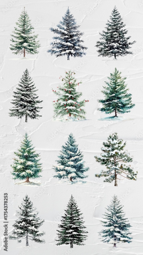 Obraz premium Watercolor Christmas tree design element set