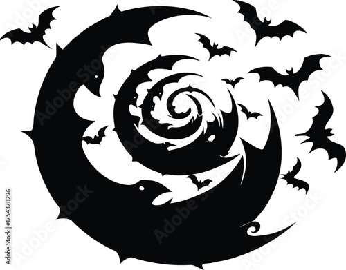 Moonlight Bats Flying In Spiral Silhouette | Swarm Of Bats Under Full Moon Halloween Night