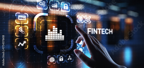 Fintech Financial technology Cryptocurrency investment and digital money. Business concept on virtual screen.