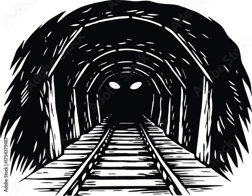 Spooky Eyes In Haunted Tunnel Silhouette | Glowing Eyes Watching Inside Dark Tunnel Art