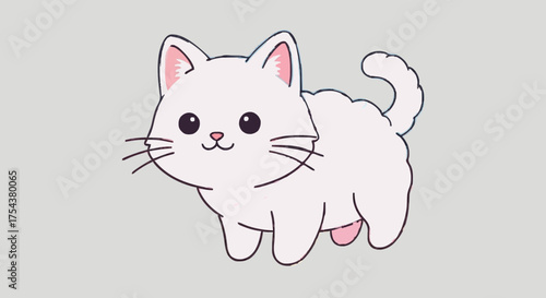Cute White Kitten Illustration with Playful Charm