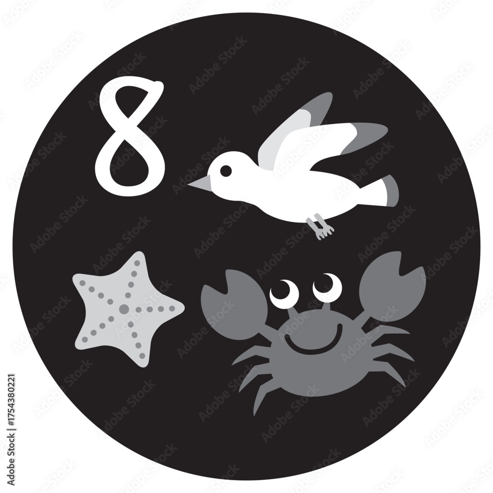 Obraz premium シンプルな8月のイラストアイコン