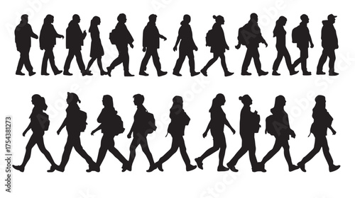 Casual People Walking Silhouette Vector  Black Human Figures on White Background for Urban Lifestyle and Social Concept Design (2).eps