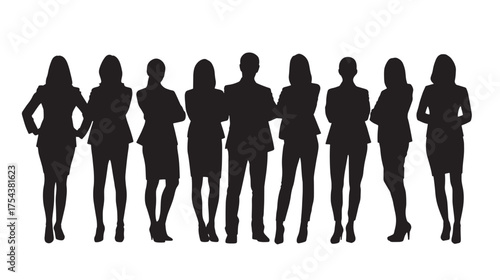 Corporate Business Team Silhouette Vector  Black Professional Men and Women Standing on White Background for Teamwork and Leadership Concepts (4).eps