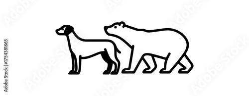 White dog and bear silhouettes on black background conceptual illustration
