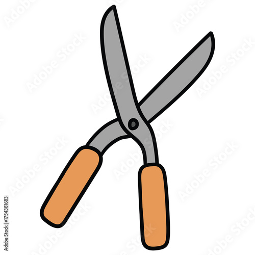 Hand-drawn cartoon pruning shears on a white background.