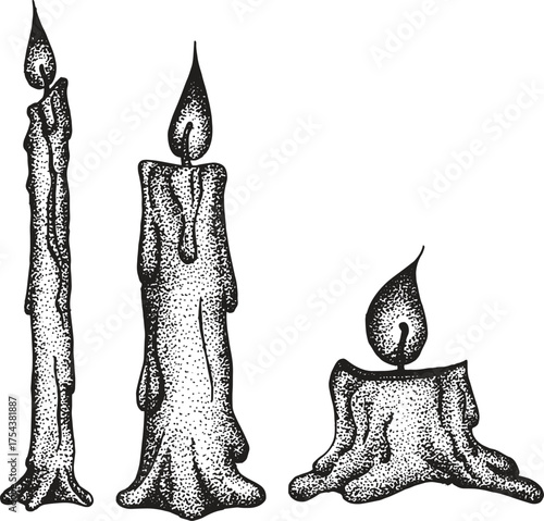 Hand Drawn Pointillism Illustration of Candle