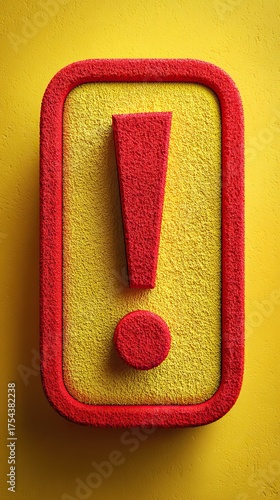 A colorful exclamation mark in red against a bright yellow background, creating a striking visual impact.