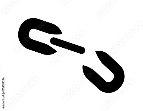 A black silhouette of a broken chain link, disconnected on a white background.