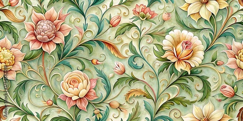 Floral patterned wallpaper with flowers and leaves