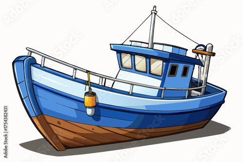 Wooden Fishing Boat Isolated on Transparent Background – Ocean Trawler Marine Vessel.