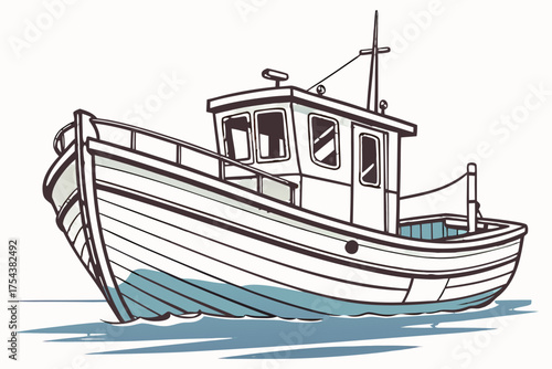 Wooden Fishing Boat Isolated on Transparent Background – Ocean Trawler Marine Vessel.