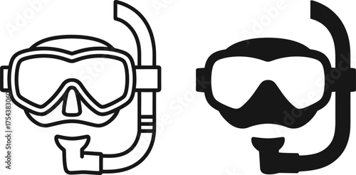 Two diving masks one detailed and one in stark silhouette.