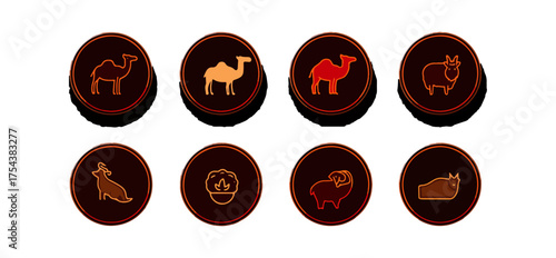 Animal icons set with outlines on circular backgrounds