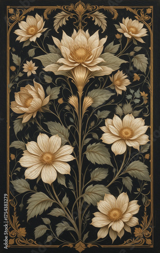 Botanical pattern . Art Nouveau pattern for wallpapers, covers, wall decorations. Oil paint