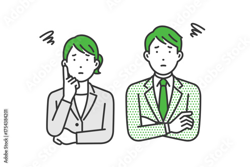 悩む,スーツ男女