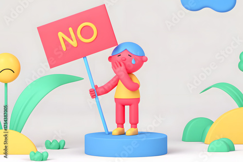 social campaign emotive portrait illustration A colorful cartoon character holding a 