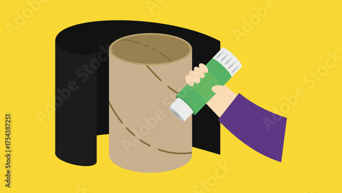 Vector illustration of a hand holding a roll of paper in a flat style