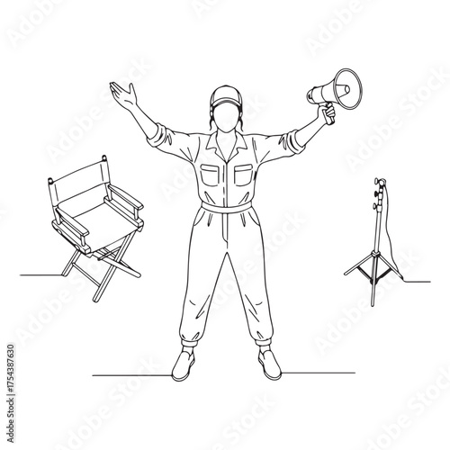 Cinematic Visionary Filmmaker Line Art – Filmmaker Vector Design with Professional Composition – Filmmaker Drawing – Line Art Drawing of Filmmaker – Filmmaker Icon