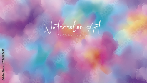 Watercolor Summer Abstract Colorful Background. A beautiful blend of multiple colors, including various shades colors which flow and bleed into each other to create a soft, ethereal texture.