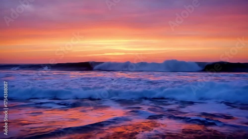 Breathtaking sunset over calm ocean waves near the shoreline