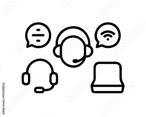 Icon showing headset, division symbol, wifi signal, and server