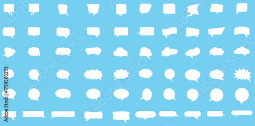 Big Set of Comic Speech and Thought Bubbles Silhouette Icons – Vector Collection for Dialogues, Pop Art, and Cartoon Design on Blue Background