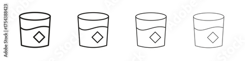 Whiskey Glass icon set in line style. symbol in outline style